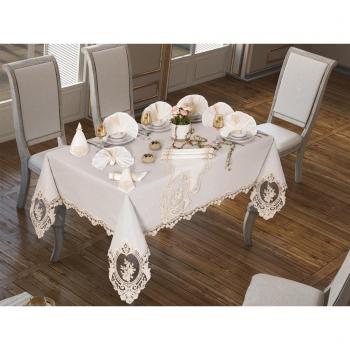 Kosem Set complet 26 pièces – Nappe Lin, Chemin 135x45, Serviettes 35x40