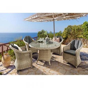 Destiny Sitzgruppe MALAGA LUNA, 4 Sessel mit Polstern, 1 Tisch Ø 120 x 75 cm, Aluminium, Polyrattan