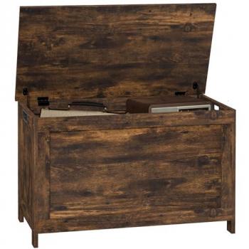 HOMCOM Rustic Storage Bench with Safety Hinges