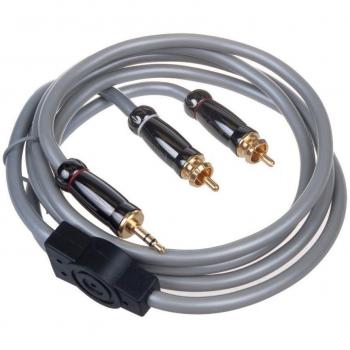 HQ‑Audiokabel 1,5 m von Abcom: 2 × HOOK auf 3,5 mm Klinke (AUX), hartes Material, RCA‑Kompatibilität