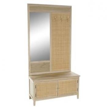 Recibidor de Madera de Paulonia y Ratán con Espejo 92 x 40 x 181 cm