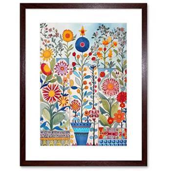 Rustic Garden Flowers Canvas – 9x7, Brown‑Framed