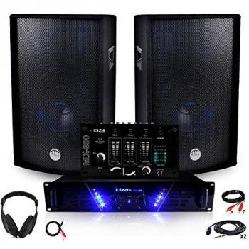 Combo Sono Amplificateur AMP-300 + HP BMS-12 Puissance 2x600W + Mixeur + Écouteurs