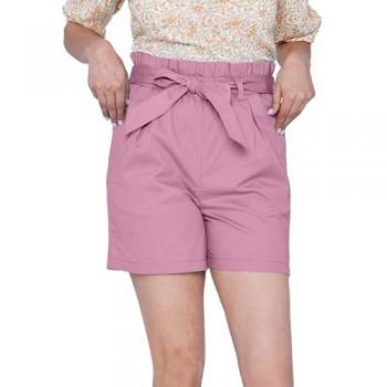 Enorsia Women's Cotton Stretch Comfort Fit Paperbag Shorts in Pink – Size 16