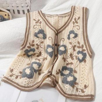 Chaleco Vintage Florido para Mujer, Cuello V Sencillo
