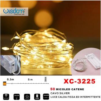 Wisdom Catena 50 MicroLED con Batteria, Cavo Silver – Luce Calda a Modalità Fissa e Intermittente Xc‑3225