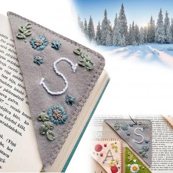 Coin‑marque‑page brodé à la main “Petite Rose”