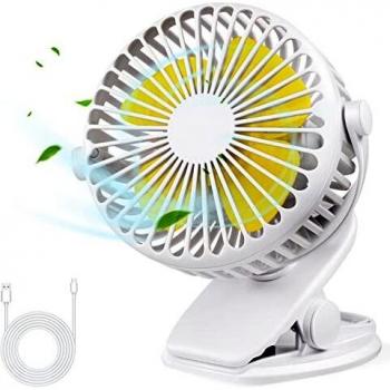 Foseal Clip on Fan, Mini USB Desk Fan with Rechargeable Battery, 3 White