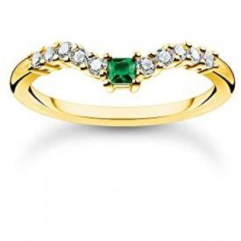 Thomas Sabo Ring mit grünem Stein, vergoldet, TR2398-971-7