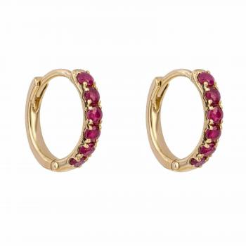 Elements Gold 9ct Gold Ruby Hoop Earrings for Women