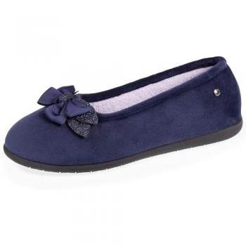 Chaussons ballerines Isotoner Femme microvelours nœud précieux bleu 36