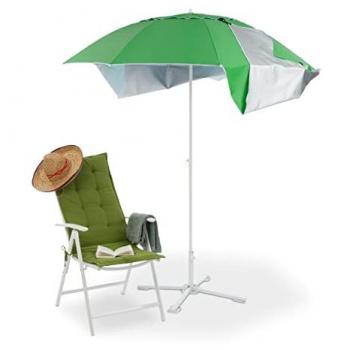 Parasol et abri de plage Relaxdays, piquet et sac de transport inclus, protection UV50, HxD: 210x175 cm, vert