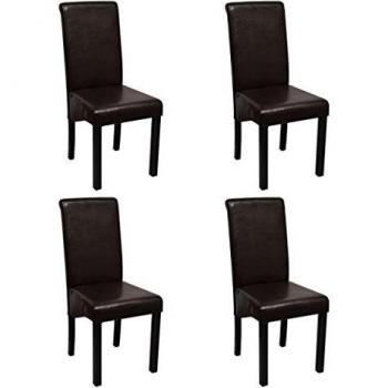 Set de 4 sillas de comedor con tapizado de piel sintética, color marrón