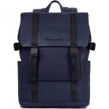 David Piquadro 43cm RFID Leather Laptop Backpack in Blue