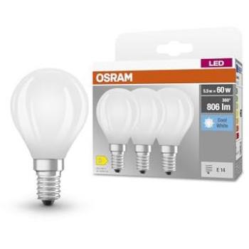 Osram LED Base Classic P60 Filament – 5,5 W, 806 lm, E14, Kaltweiß, matt, 3‑er Pack