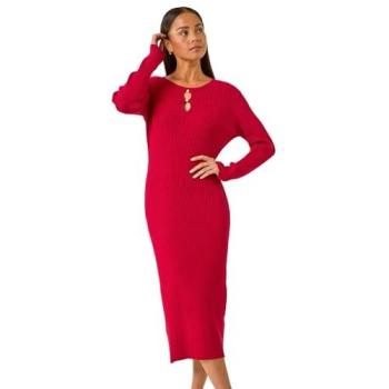 Roman Women's Mini Pearl Knitted Midi Dress, Red – 8