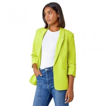 Roman Women's Ruched Sleeve Blazer – Lime Green, Size 18