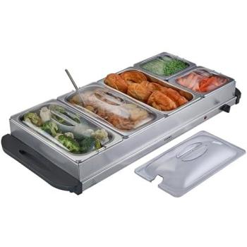 Chef’s 5‑Section Buffet Thermo‑Plate – 9.6 L, Hotplate + Adjustable Heat (Silver)
