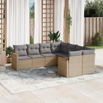 8-Piece Garden Lounge Set with Cushions Beige Poly Rattan