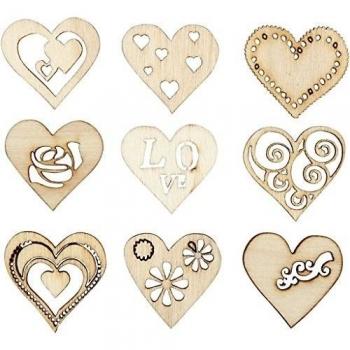 Wooden Heart Shaped Decorations, 28 mm, 45 Count