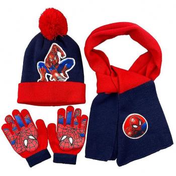 Conjunto Spiderman para Niños: Gorro Cálido, Bufanda y Guantes en Azul Real y Rojo