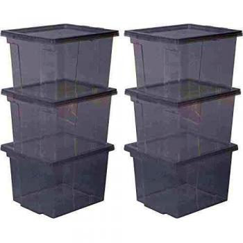 Iris Ohyama, Cajas de Almacenamiento Apilables, Juego de 6, 13 L, Transparente, con Tapa
