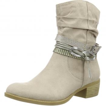 Stivali da Moto in Pelle Sintetica per Donne con Fibbie Decorative, Marco Tozzi 25316, Dune Comb 435, Beige
