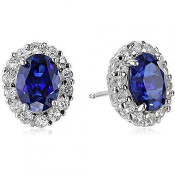 925 Sterling Silber Ohrschmuck: Ovaler weißer Saphir, blau – Ohne Größe