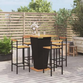 Mobilier de bar de jardin 5 pièces en poly rotin et acacia noir