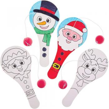 Holiday Colour-in Wooden Paddle Balls (Set of 6)