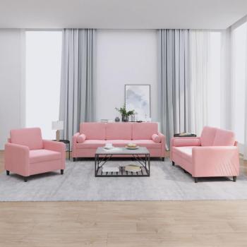 VidaXL Sofa 3-tlg. Sofagarnitur mit Kissen Rosa Samt