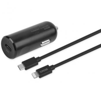 Deltaco Auto Oplader USB-C 20W inclusief 1m Lightning Kabel Zwart