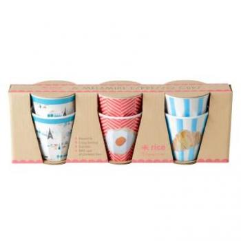 6‑er Set bunter Melamine Espressobecher – BREAKFAST Design