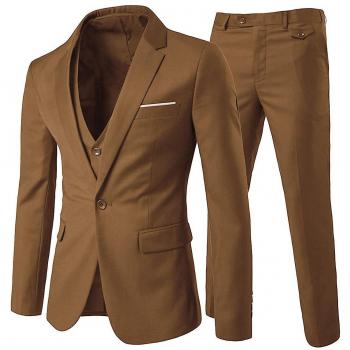 Tenue professionnelle en trois pièces – Yunclos Hommes, fit slim, brun, XL