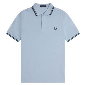Fred Perry Poloshirt „Light Smoke – Dual‑Stripe“ (Männlich, Größe L)