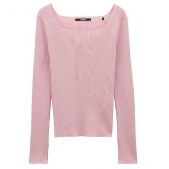 Someday Damen Langarmshirt Tamea Rippstrickpullover mit Wolle rosa Größe 38