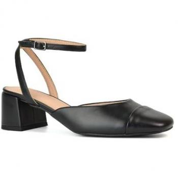 Mavis Low Mid Heel Square Toe Court Shoes, Ankle Strap, Black, Size 4