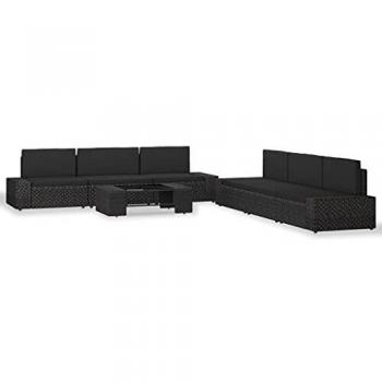 Set de muebles de jardín 7 piezas en ratán negro