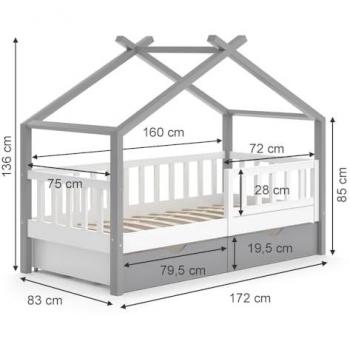 Vitalispa Kinderhausbett mit Schubladen, 80x160 cm, Grau/Weiß, modern