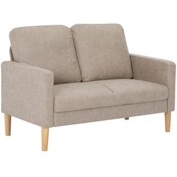 Sofá Homcom de 2 plazas, microfibra crema, diseño contemporáneo con patas de madera