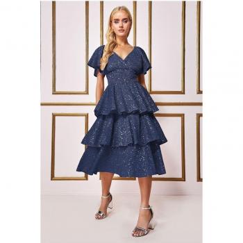 Goddiva Lurex Sequin Midi Dress in Navy