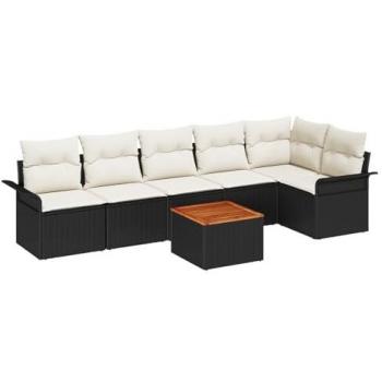 Set Canapés Extérieurs 7 pièces – Couleurs Noir/Crème – Rattan