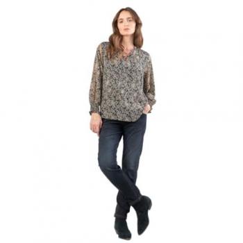 Melody Damenbluse – klassisch, beige/Schwarz, Gr. M, mit Bedruckung