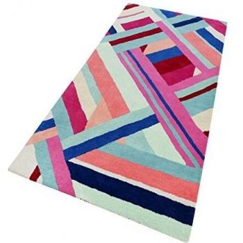 Kurzflor Teppich I Linear I ACC-0017-10 I Türkis Pink Blau Weiß Rot Beige I