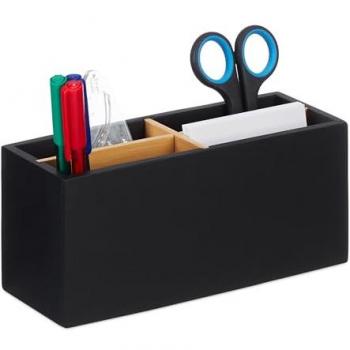 Organizer da Ufficio in Bambù, 4 Scomparti, 8 x 21 x 9 cm, Nero
