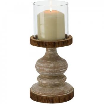 Kerzenhalter Woody – Naturholz‑Windlicht mit Glasdeckel – 28 cm