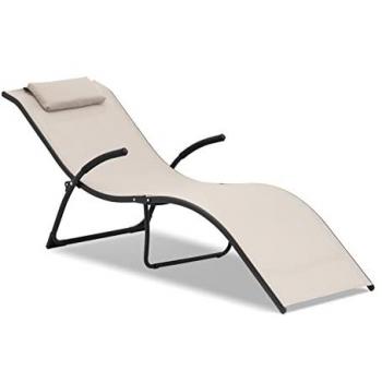 Beige Sonnenliege mit Stahlrahmen und Wellenform