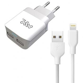 Pack Cargador Myway Pared Apple Lightning 2 Puertos USB 2.4A + Cable 1m Blanco