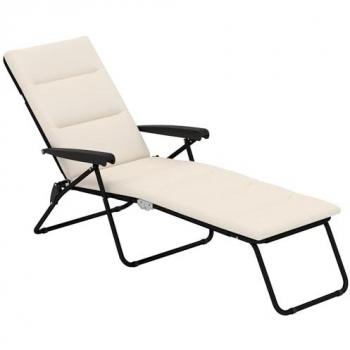 Transat de plage pliable 6 positions avec matelas et accoudoirs beige