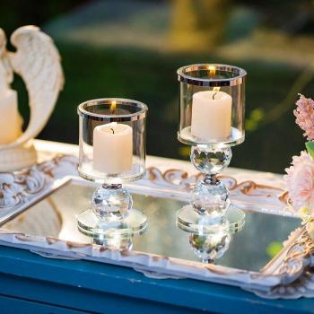 Crystal Glass Pillar Candle Holder, Clear Glass with Protective Cover
